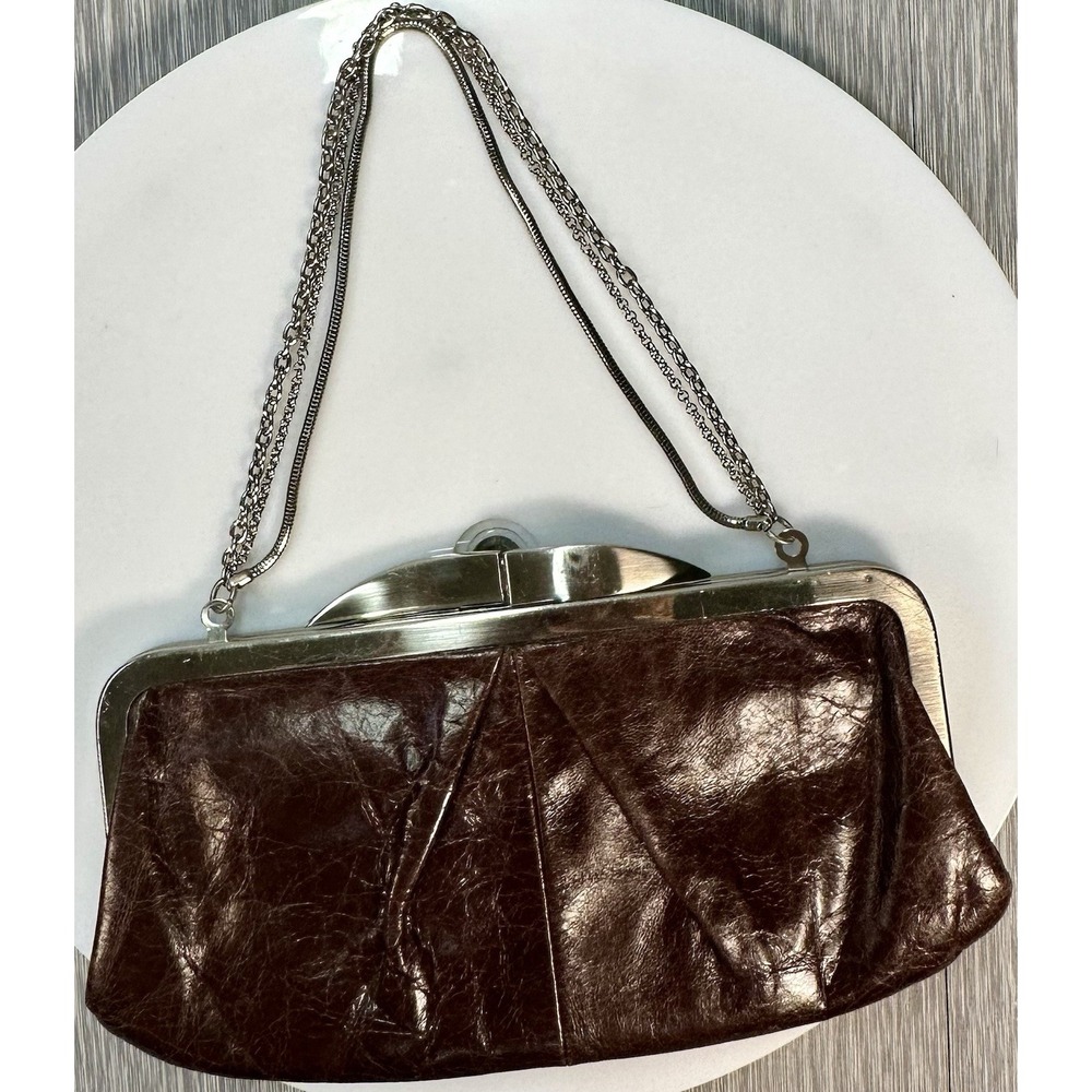 HOBO International Brown HAYLEY Kisslock Clutch Evening Bag Purse‎ Chain Handle
